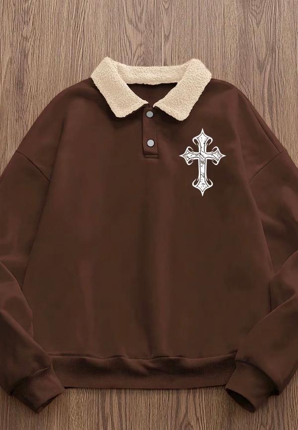 Cross Graphic Sherpa Collar Sweatshirt